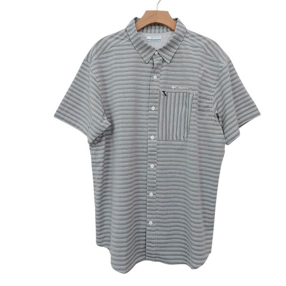 Columbia Shirt Mens Large Gray Striped Twisted Creek II Short Sleeve Outdoor - Picture 1 of 11